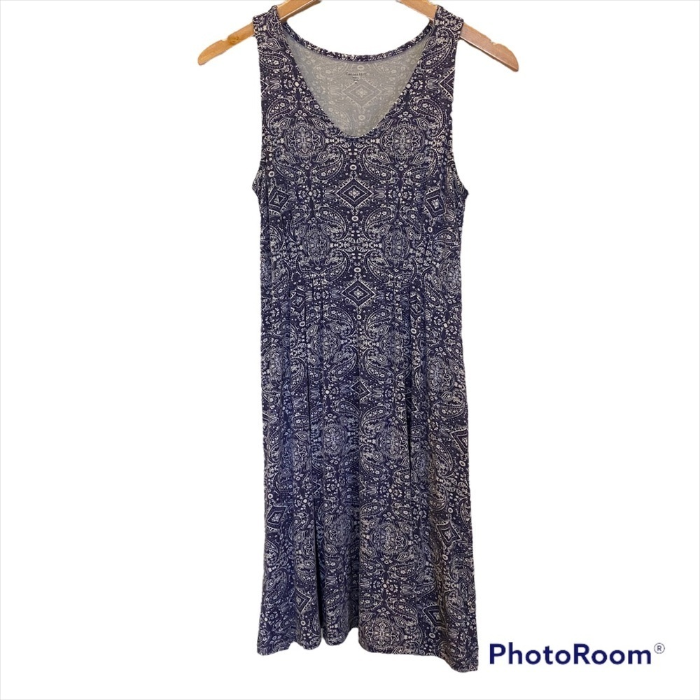 Garnet hill casual blue and white dress sleeveless xs‎